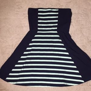 Express navy and mint striped strapless minidress